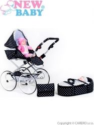 Kočárek pro panenky retro - NATÁLKA puntíky bílo-černý - NewBaby - obrázek 2