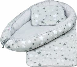 Lůžko pro miminko s peřinkami - HVĚZDY na šedém - NewBaby - obrázek 3