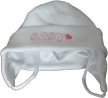 Čepice kojenecká bavlna - BABY bílá s růžovým nápisem - vel.56 - obrázek 1
