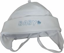 Čepice kojenecká bavlna - BABY bílá s modrým nápisem - vel.56 - obrázek 1