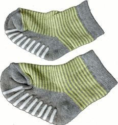 Ponožky/Capáčky dětské bavlna s ABS a froté chodidlem - PROUŽKY limetkově-šedé - vel.15-16 (obuv 26-27) - obrázek 1