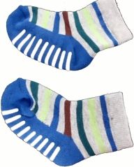 Ponožky/Capáčky dětské bavlna s ABS a froté chodidlem - PROUŽKY na šedém - vel.15-16 (obuv 26-27) - obrázek 1