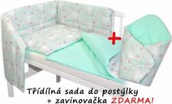 Souprava do postýlky 3-díl bavlna - SRDÍČKA mátová + ZAVINOVAČKA ZDARMA rozměr 135x100cm - obrázek 1