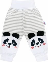 Tepláčky/Kalhoty kojenecké bavlna - PANDA šedé proužky - vel.80 - obrázek 1