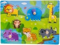 Vkládačka dřevěná/puzzle s úchyty - SAFARI zvířátka - EuroBaby - obrázek 1