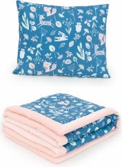Sada 2-dílná LUX - dětská deka a polštářek - LES tmavě modrý s meruňkovou - obrázek 1