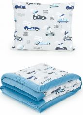 Sada 2-dílná LUX - dětská deka a polštářek - ZÁVODY na šedém s modrou - obrázek 1