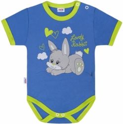 Body kojenecké krátký rukáv - LOVELY RABBIT modro-zelené - vel.80 - obrázek 1