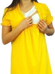 Těhotenská/Kojící noční košile - VOLÁNEK žlutá - Be MaaMaa    velikost L/XL - obrázek 1