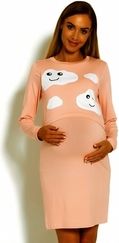 Těhotenská/Kojící noční košile dlouhý rukáv - MRÁČKY lososová - BeeMaaMaa velikost L/XL - obrázek 1
