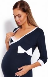 Těhotenská/Kojící noční košile bavlna - MAŠLE tmavě modrá - BeeMaaMaa   velikost XXL - obrázek 2