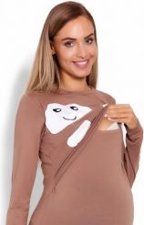 Těhotenské/Kojící pyžamo s 3/4 legínami - MRÁČKY hnědé - BeeMaaMaa    velikost L/XL - obrázek 2