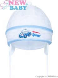 Čepice kojenecká pletenina - SPEED bílá s modrou - vel.74 - obrázek 1