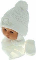 Čepice dětská pletená se šálou - SNOW bílá s výšivkou - vel.9-18měs. - obrázek 1