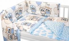 Souprava do postýlky 3-díl bavlna - CUTE OWLS modrá - BabyNellys rozměr 135x100cm - obrázek 1