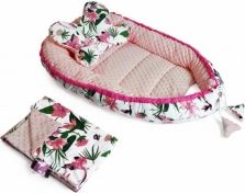 Hnízdečko oboustranné s výbavou - FLOWERS/MINKY světle růžová - obrázek 1