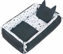 Lůžko/Hnízdečko pro miminko s peřinkami obdélníkové - HVĚZDY s černou - NewBaby - obrázek 1
