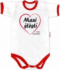 Body kojenecké krátký rukáv - MAXI ŠTĚSTÍ bílé s červenou - vel.56 - obrázek 1