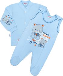 Souprava kojenecká 2-dílná bavlna - TEDDY BEAR modrá - vel.50 - obrázek 1