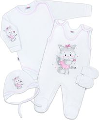 Souprava kojenecká 4-dílná bavlna - KOČIČKA bílá s růžovou - vel.50 - obrázek 1