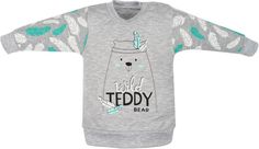 Tričko dětské dlouhý rukáv - WILD TEDDY šedé - vel.74 - obrázek 1