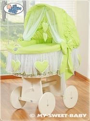 Koš proutěný bílý s boudičkou a výbavou - SRDÍČKA zelený - My Sweet Baby - obrázek 1