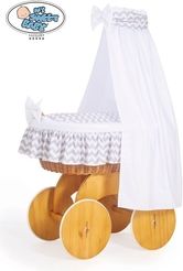 Koš proutěný přírodní s nebesy a výbavou - LUXURY cik-cak bílo-šedý - obrázek 1