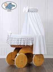 Koš proutěný přírodní s nebesy a výbavou - LUXURY cik-cak bílo-šedý - obrázek 2