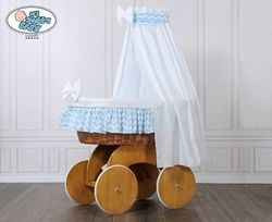 Koš proutěný přírodní s nebesy a výbavou - LUXURY cik-cak bílo-modrý - obrázek 3