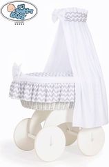 Koš proutěný bílý s nebesy a výbavou - LUXURY cik-cak bílo-šedý - obrázek 1