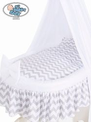 Koš proutěný bílý s nebesy a výbavou - LUXURY cik-cak bílo-šedý - obrázek 2