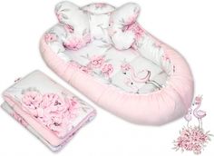 Hnízdečko pro miminko oboustranné s výbavou Velvet - PLAMEŇÁK růžový - BabyNellys - obrázek 1