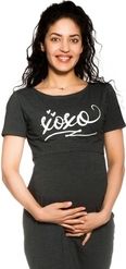 Těhotenská/Kojící noční košile krátký rukáv - XOXO grafit - BeeMaaMaa velikost S/M - obrázek 1