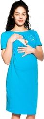 Těhotenská/Kojící noční košile krátký rukáv - XOXO tyrkysová - BeeMaaMaa  velikost L/XL - obrázek 2