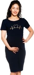 Těhotenská/Kojící noční košile krátký rukáv - HEARTBEAT granátová  - BeeMaaMaa   velikost L/XL - obrázek 1