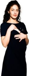 Těhotenská/Kojící noční košile krátký rukáv - HEARTBEAT granátová  - BeeMaaMaa   velikost L/XL - obrázek 3