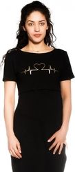 Těhotenská/Kojící noční košile krátký rukáv - HEARTBEAT černá  - BeeMaaMaa    velikost L/XL - obrázek 1