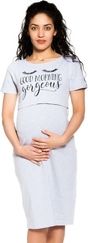 Těhotenská/Kojící noční košile krátký rukáv - GORGEOUS světle šedá - BeeMaaMaa     velikost L/XL - obrázek 1