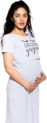 Těhotenská/Kojící noční košile krátký rukáv - GORGEOUS světle šedá - BeeMaaMaa     velikost L/XL - obrázek 2