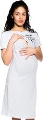Těhotenská/Kojící noční košile krátký rukáv - GORGEOUS světle šedá - BeeMaaMaa     velikost L/XL - obrázek 3