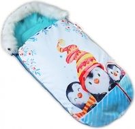Dětský fusak Velvet s kožešinkou - WINTER LUXURY tučňáci s tyrkysovou - BabyNellys - obrázek 1