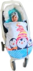Dětský fusak Velvet s kožešinkou - WINTER LUXURY tučňáci s tyrkysovou - BabyNellys - obrázek 3