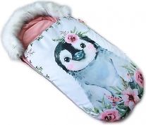 Dětský fusak Velvet s kožešinkou - WINTER LUXURY tučňák s pudrově růžovou - BabyNellys - obrázek 1