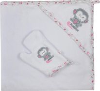 Osuška dětská froté se žínkou - KOALA JUNGLE bílá s růžovou - 90x90cm - obrázek 1