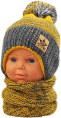 Čepice dětská pletená s komínkovou šálou - BAMBULE šedo-žlutá - vel. 2-3roky - obrázek 1
