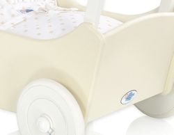 Kočárek pro panenky dřevěný - MILA béžový/béžové hvězdičky na bílém - obrázek 2