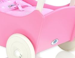 Kočárek pro panenky dřevěný - MILA růžový/hvězdičky na růžovém - obrázek 2