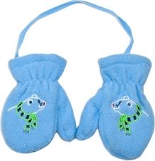 Rukavičky dětské s palečkem fleece - VÝŠIVKA modré - vel.1-2roky - obrázek 1