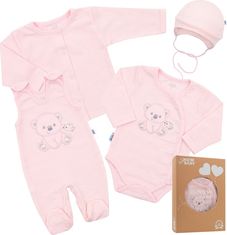 Souprava kojenecká bavlna 4-dílná - SWEET BEAR růžová - vel.50 - obrázek 1