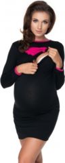 Těhotenská/Kojící noční košile dlouhý rukáv - SRDCE černá - BeMaaMaa   velikost L/XL - obrázek 2